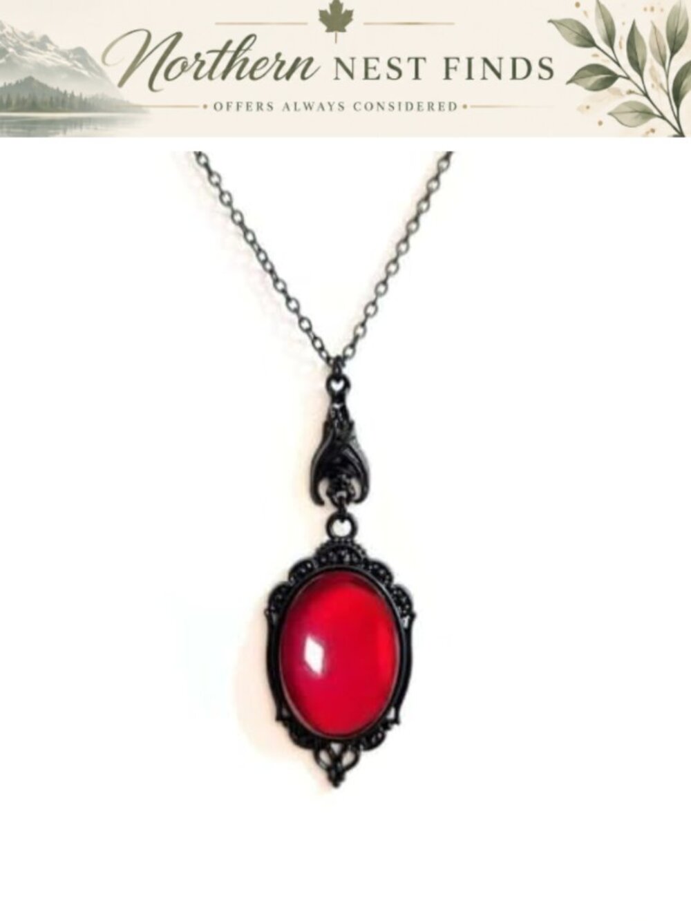 Gothic Bat Pendant Necklace Victorian Cameo Zinc Crystal Chain